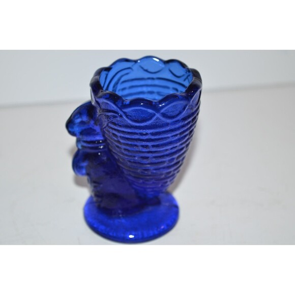 Vtg Cobalt Blue Glass Bunny Rabbit w/ basket Egg Cup Holder Toothpick Easter - Picture 6 of 6